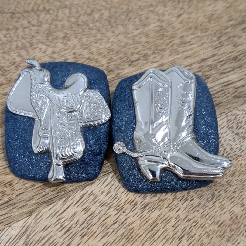 VINTAGE Silver Tone Western Boot Earrings